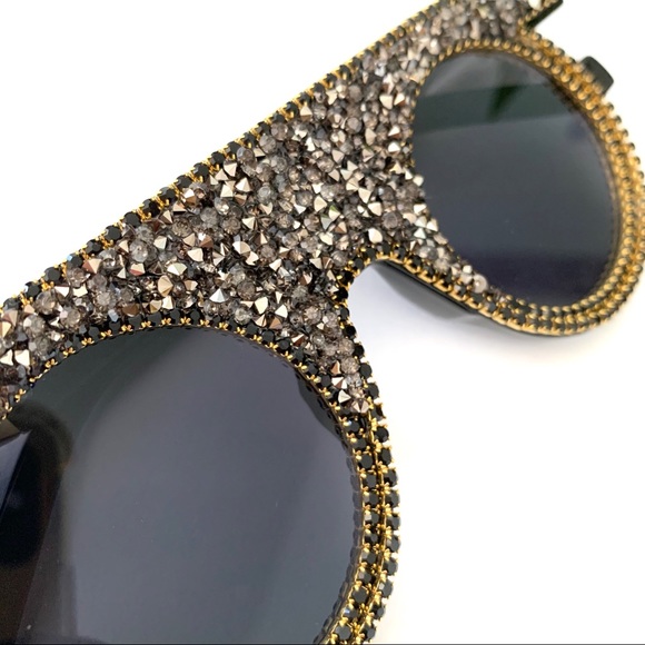 Rhinestone Bling Round steampunk sunglasses - Picture 4 of 6